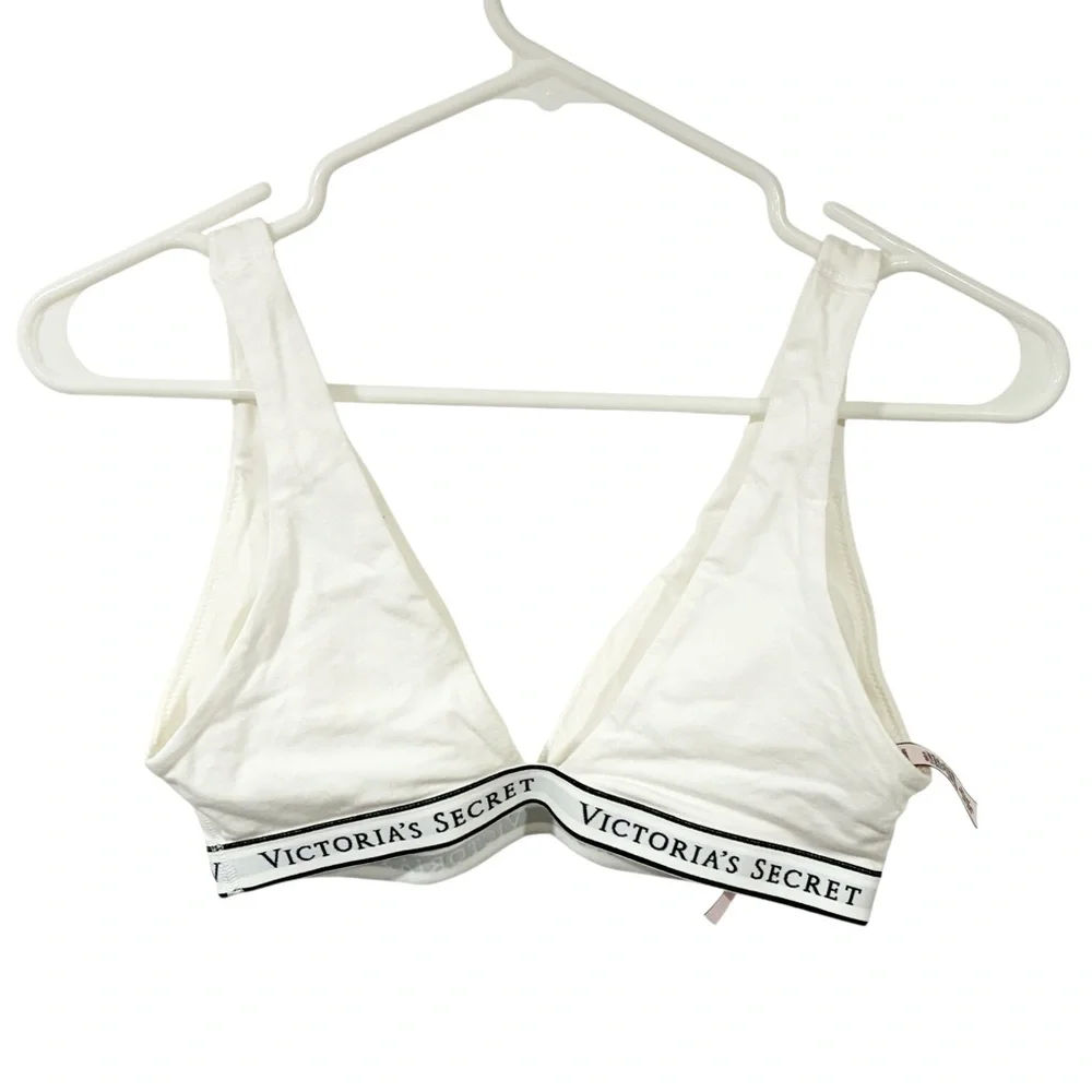 Victorias Secret‎ White The T-Shirt White Logo Bralette Size Small